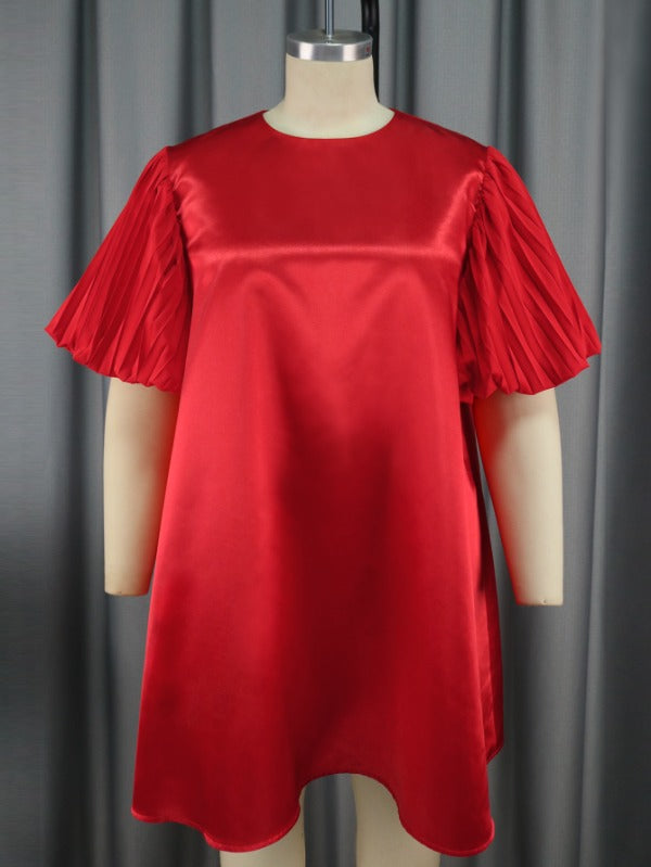 ONTINVA Plus Size Red Shiny Loose Shirt Dresses Mini