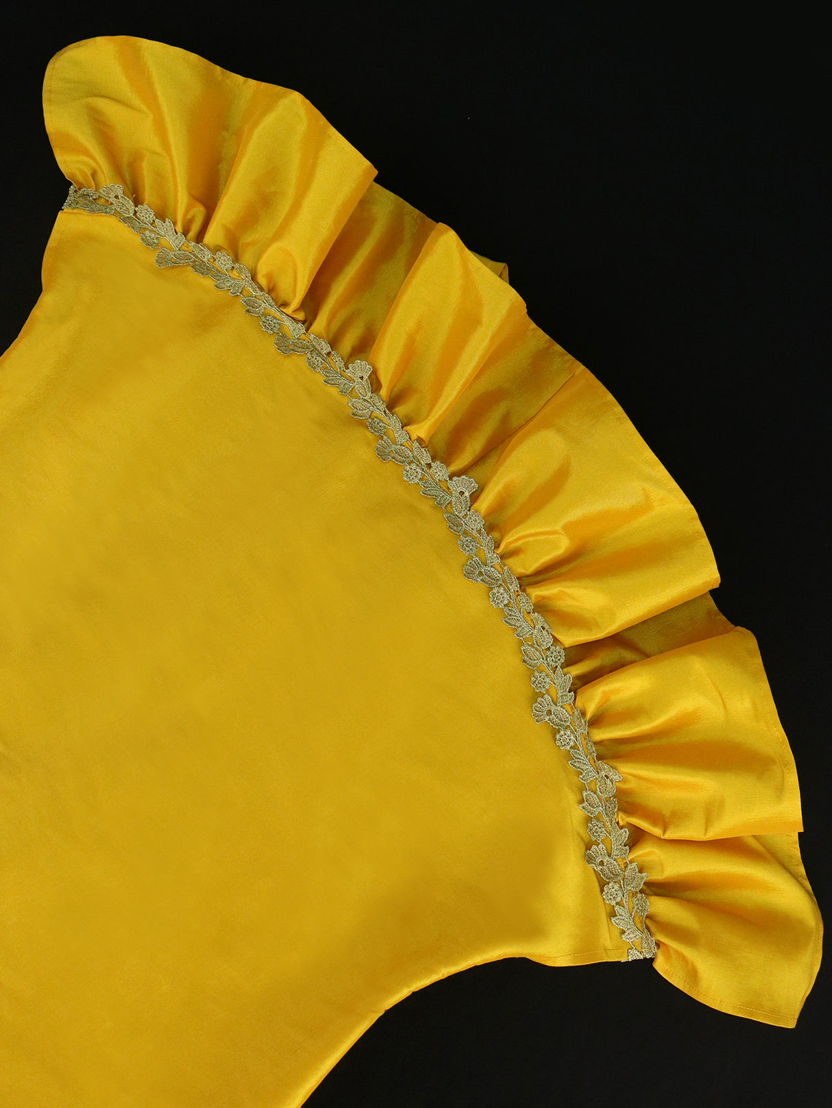 ONTINVA Elegant 2 Piece Set Women Ruffle Blouse Tops Luxury Shiny Applique skirt Summer Chic Party Wear Large Size Golden Yellow