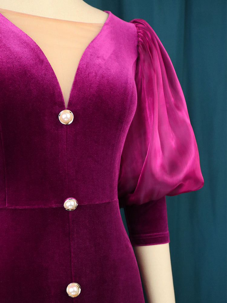 ONTINVA V-Neck Velvet Vintage Party Dress