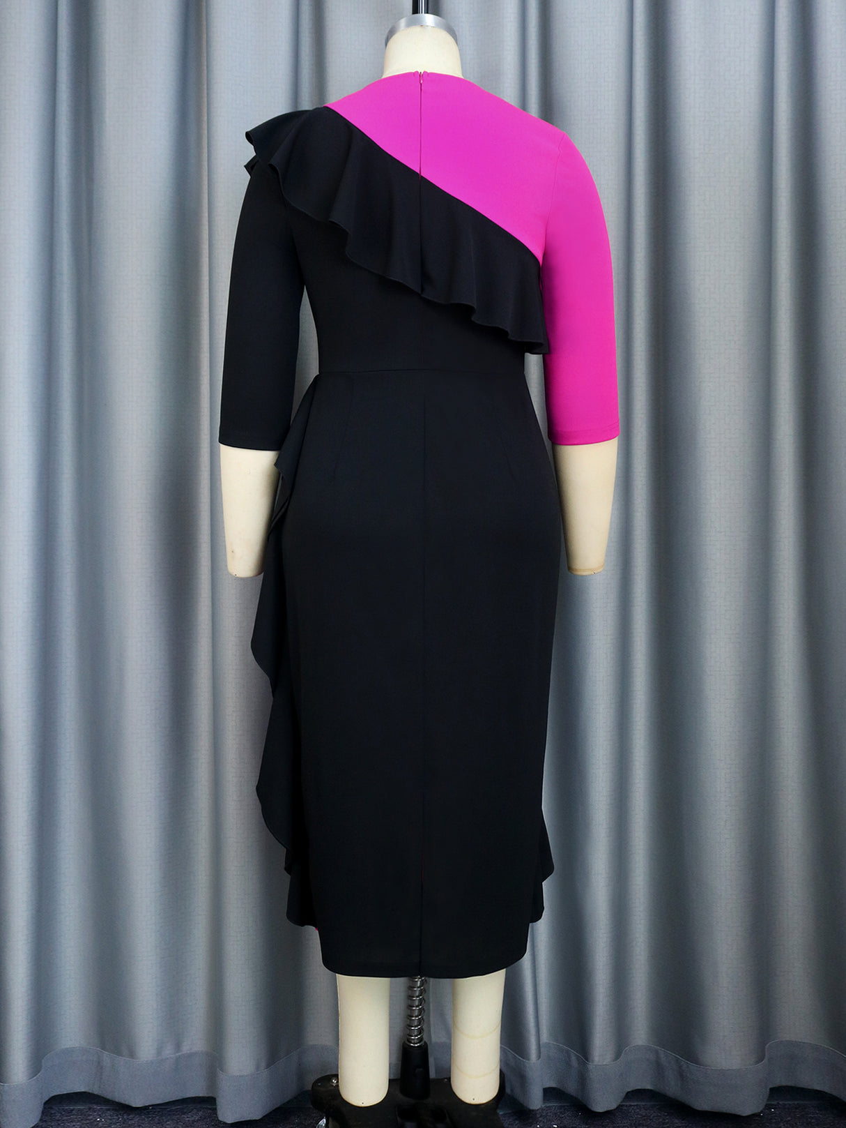 ONTINVA Elegant Dresses Women 2023 Ruffle Color Block O Neck Half Sleeve Autumn Evening Party African Event Midi Gowns New