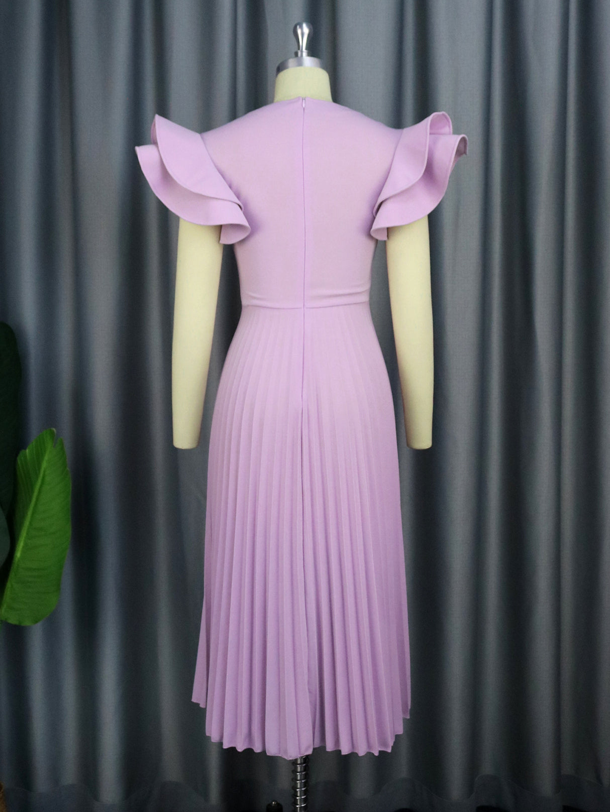 ONTINVA Pleated Dresses for Women 2023 Party Elegant Tierred Ruffle Sleeve Square Collar Midi Robe Summer Event Formal Occasion Vestidos