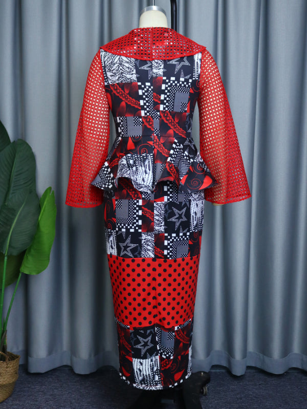 ONTINVA Plus Size Women Printed Hollow Out Maxi Dress