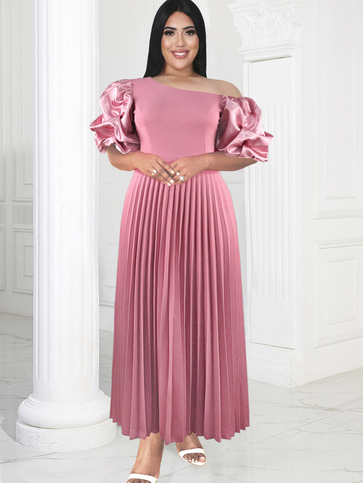 ONTINVA Pink Pleated Party Dresses A Line