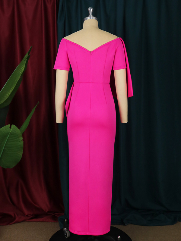 ONTINVA Rose V Neck Big Bow Slit Long Party Dress