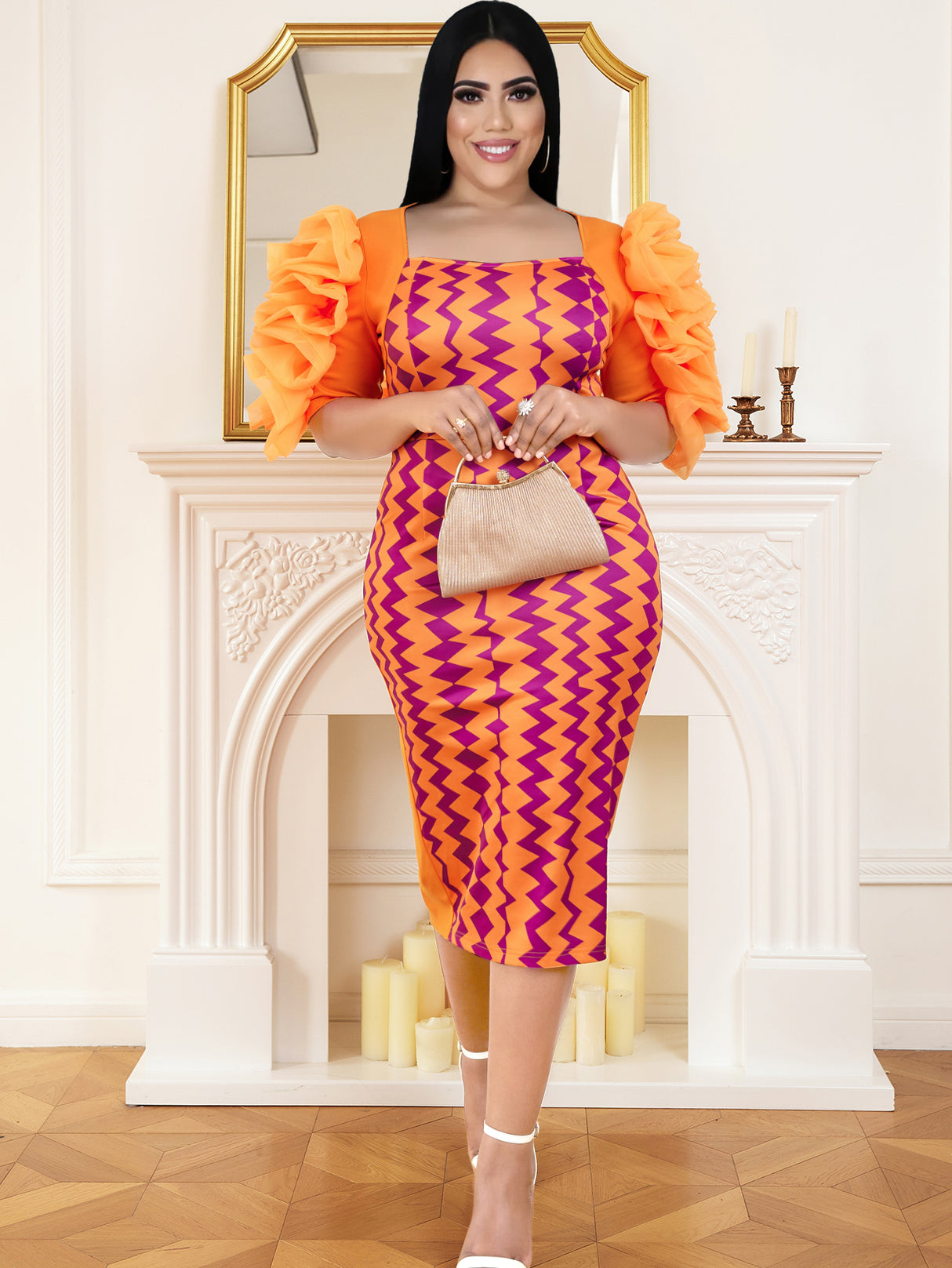 ONTINVA Floral Patchwork Mesh Ruffles Party Dresses