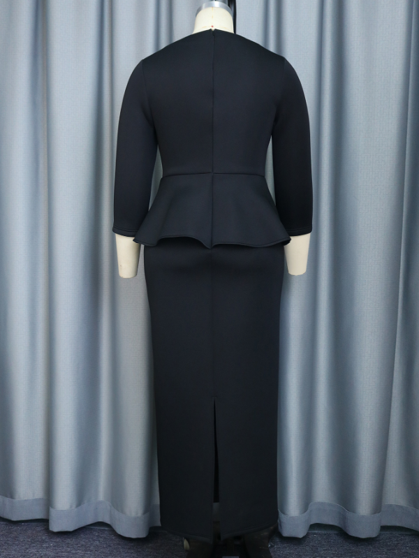 ONTINVA Maxi Dress Long Sleeve Peplum New in Black Long Bodycon Dress Formal