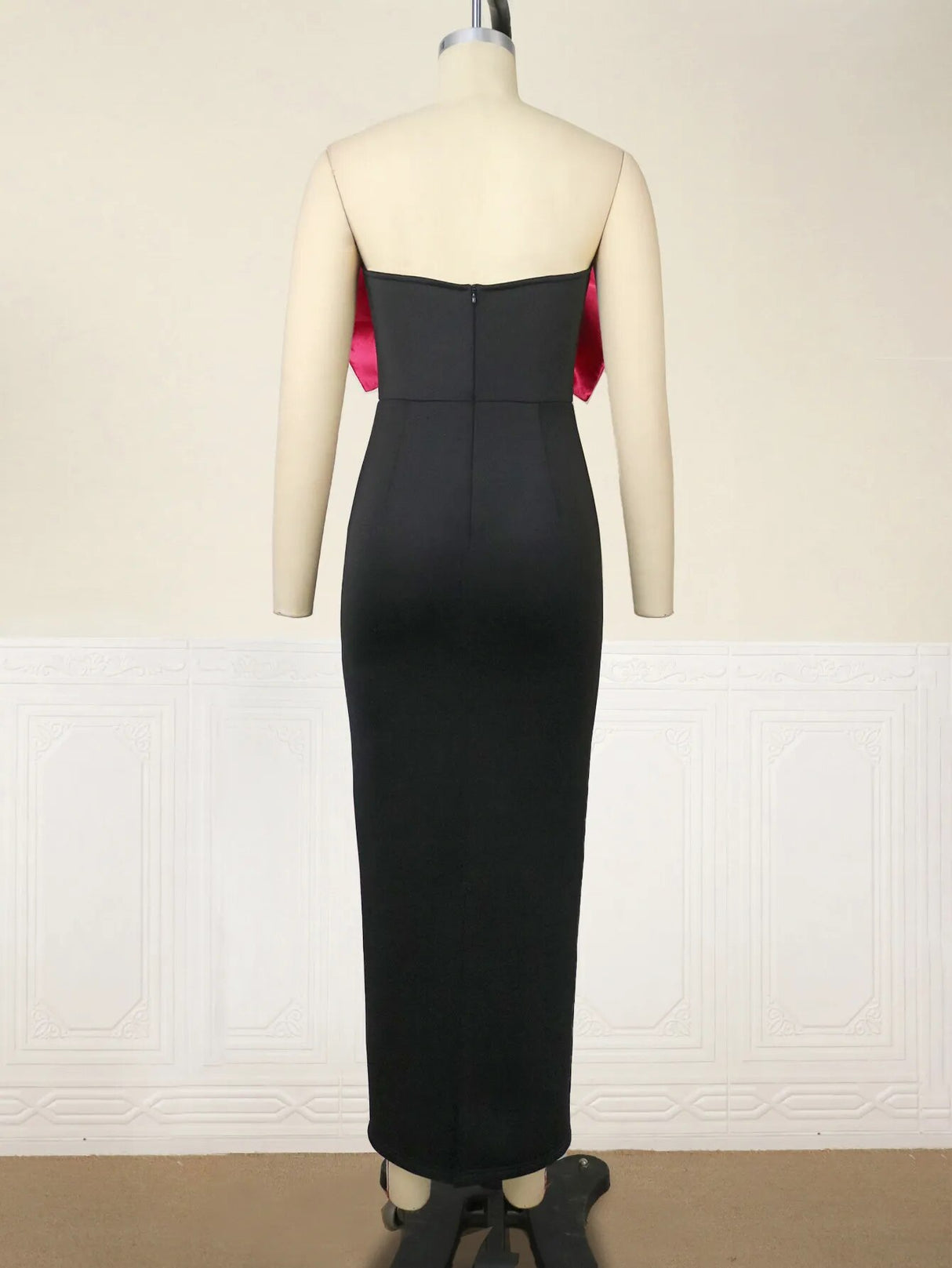 ONTINVA Black Strapless Big Bow Pencil Party Dress Women