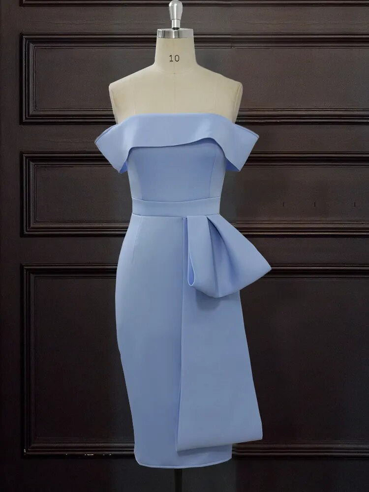 ONTINVA Blue Tube Top Off Shoulder Ruffles Dress Women