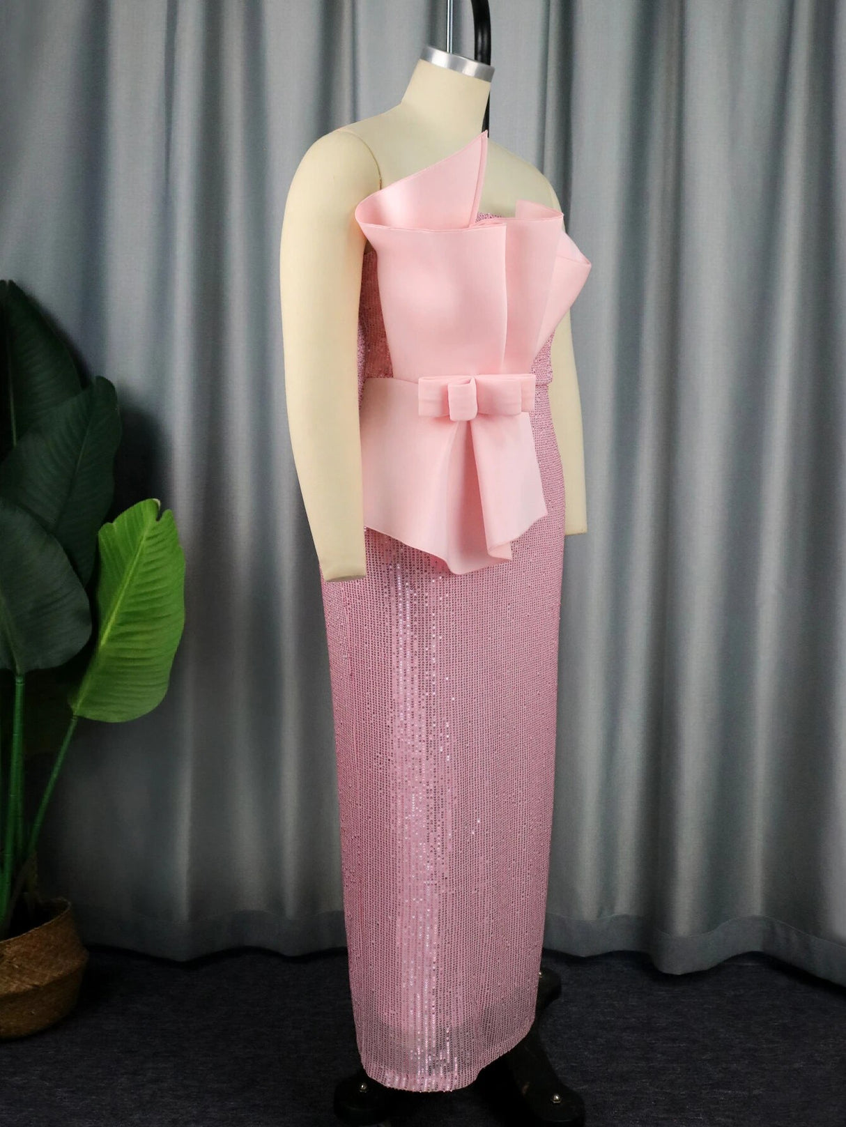 ONTINVA Elegant Pink Evening Off Shoulder Sequins Dress