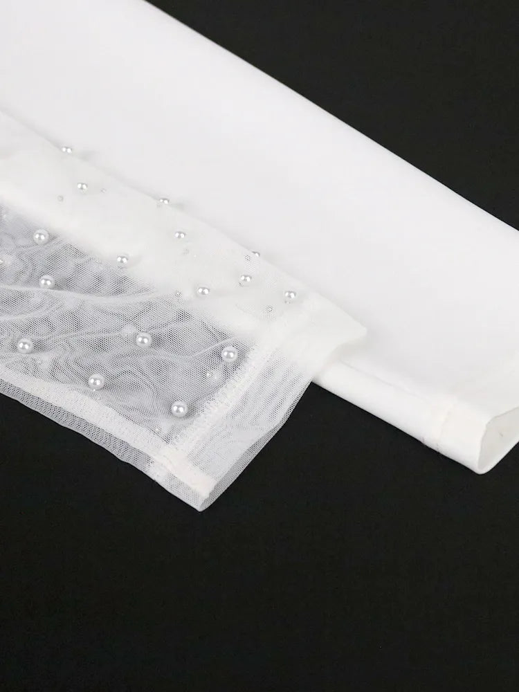 ONTINVA O Neck Long Sleeve Beading Empire Bodycon Dress