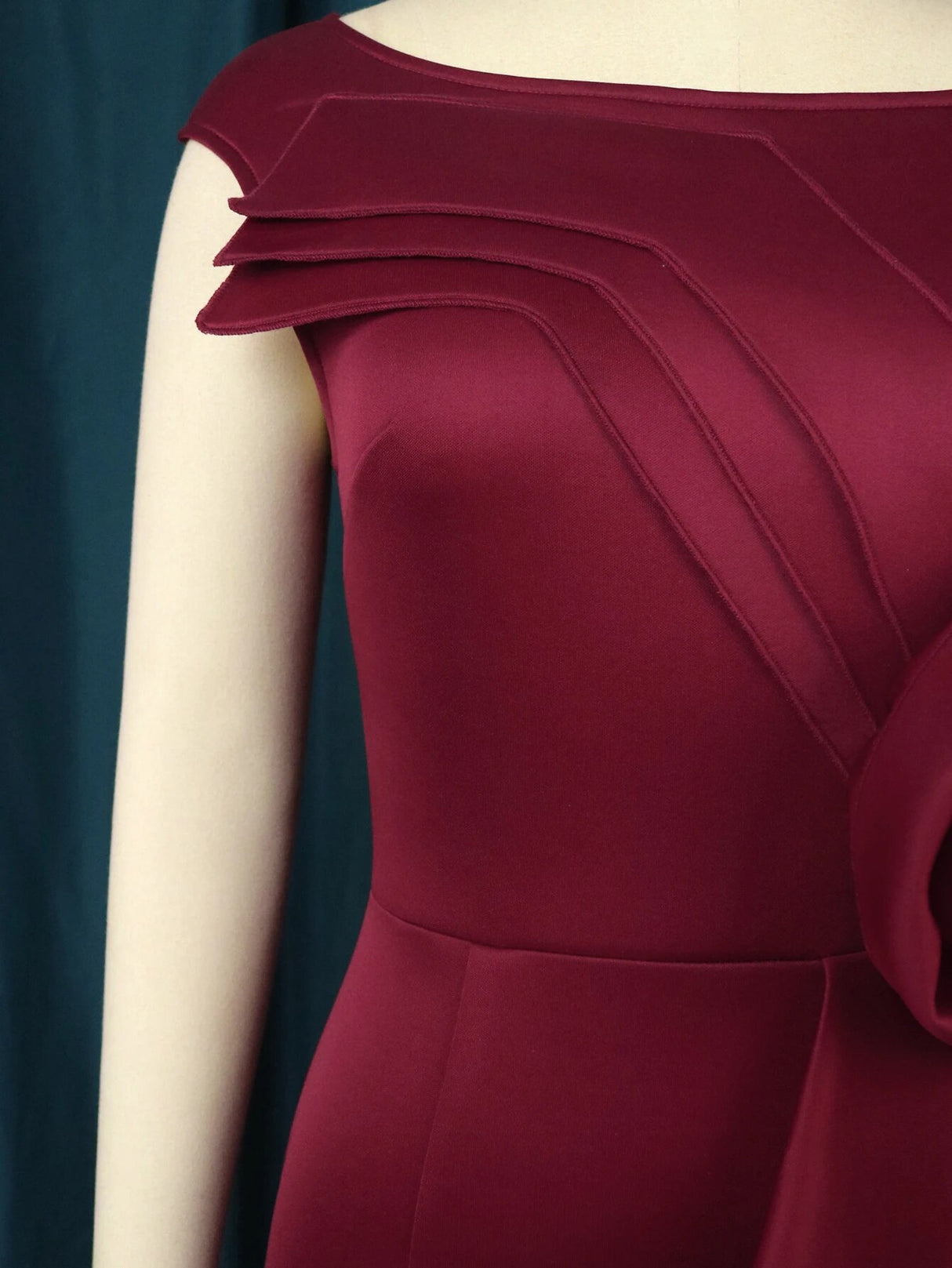 ONTINVA Burgundy O Neck Sleeveless Bodycom Flower Dress