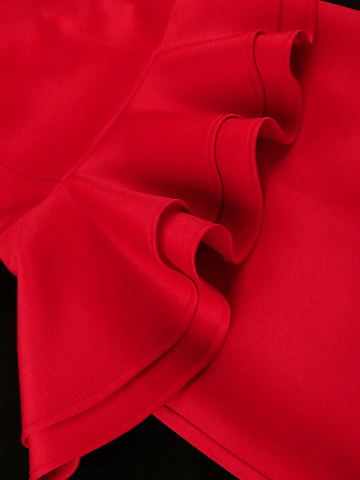 ONTINVA Red Peplum Cold Shoulder Puff Sleeve Ruffles Dress