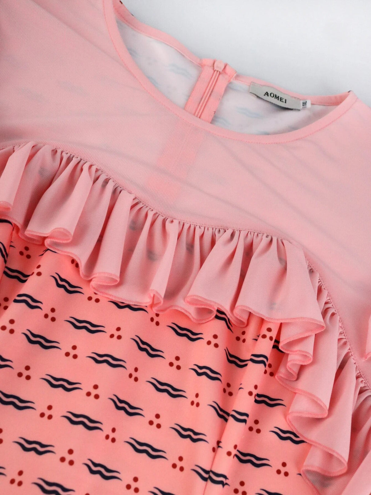 ONTINVA Pink Long Sleeve Ruffles Printed Long Dresses