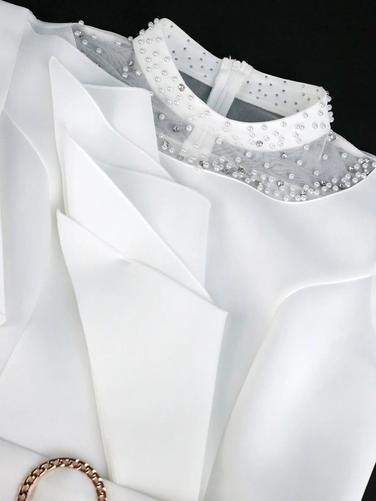 ONTINVA White Beading Patchwork Peplum Bodycon Dress