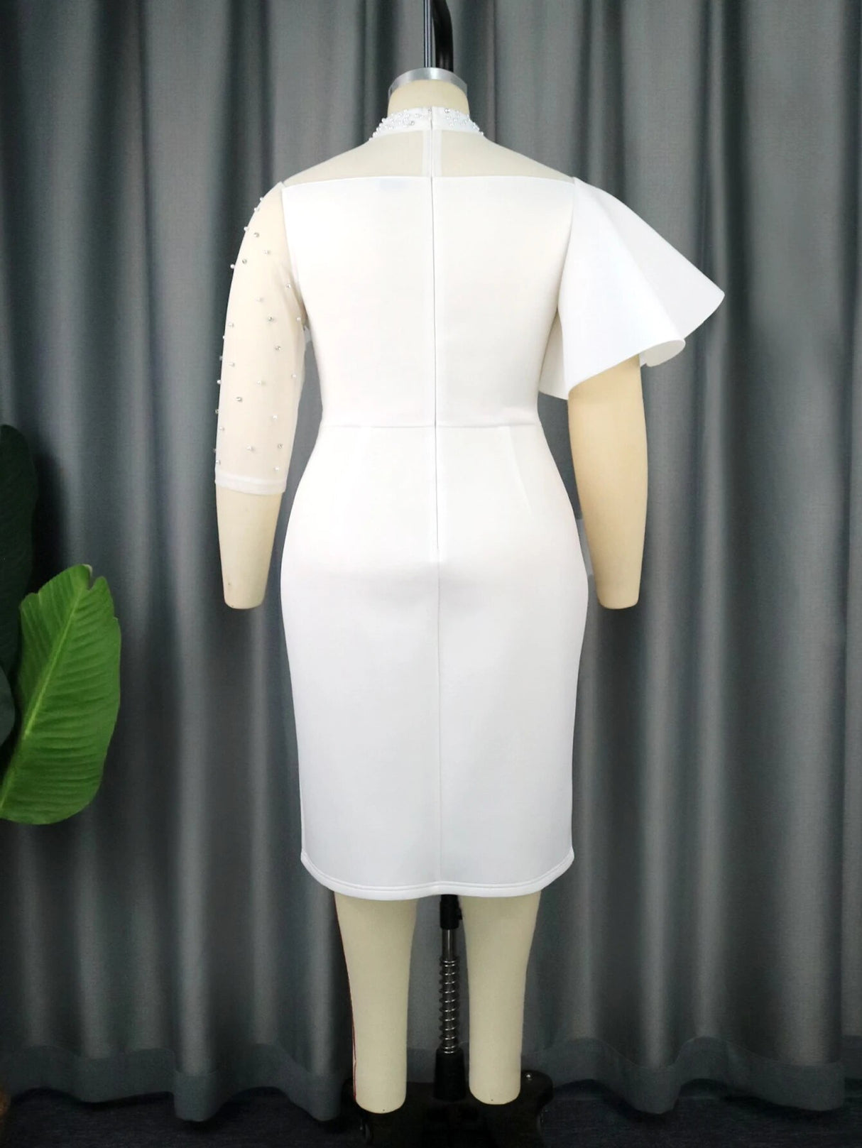 ONTINVA White Beading Patchwork Peplum Bodycon Dress