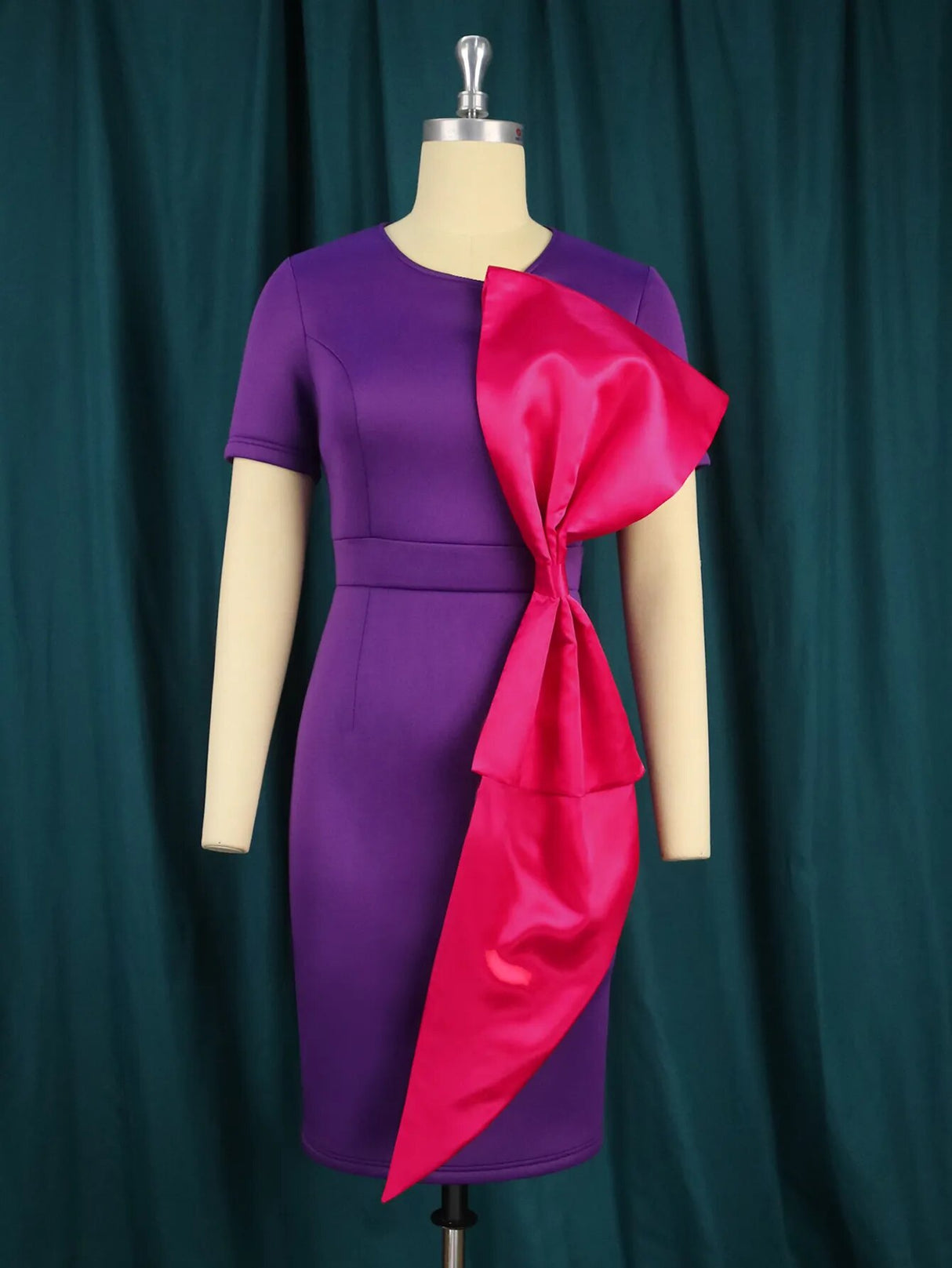 ONTINVA Purple O Neck Bowtie Sexy Bodycon Dress Women