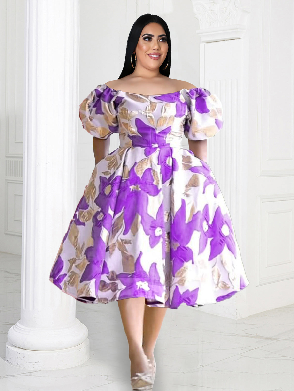 ONTINVA Women Luxury Embroidery Dress Puffy Bare Shoulder Jacquard Pleated Princess Dress Modest Vintage Celebrity Party Prom Ball Gowns