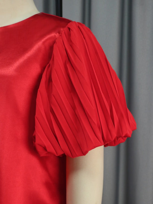 ONTINVA Plus Size Red Shiny Loose Shirt Dresses Mini