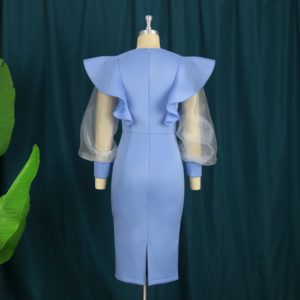 ONTINVA Women Long Tulle Sleeve Patchwork Bodycon Party Dress