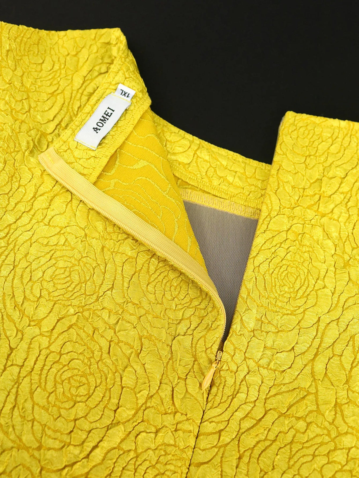 ONTINVA Jacquard Puff Sleeve Cut Out See Through A Line Dresses