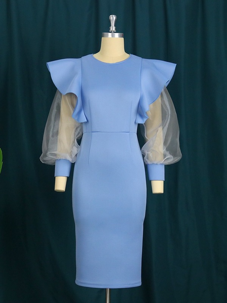 ONTINVA Women Long Tulle Sleeve Patchwork Bodycon Party Dress