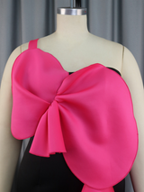 AOMEI Fuchsia One Shoulder Strap Irregular Fishtail Dresses Midi