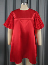 ONTINVA Plus Size Red Shiny Loose Shirt Dresses Mini