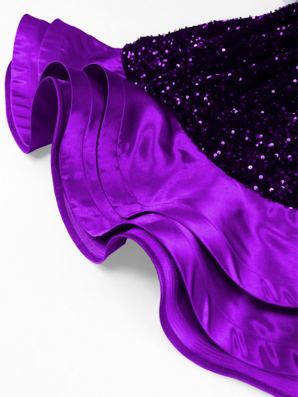 ONTINVA Sequins Velvet Mermaid Dress Midi Long Flare Sleeve Patchwork