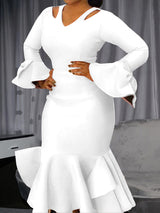 ONTINVA Long Flare Sleeves Cold Shoulder Bodycon Dress For Women