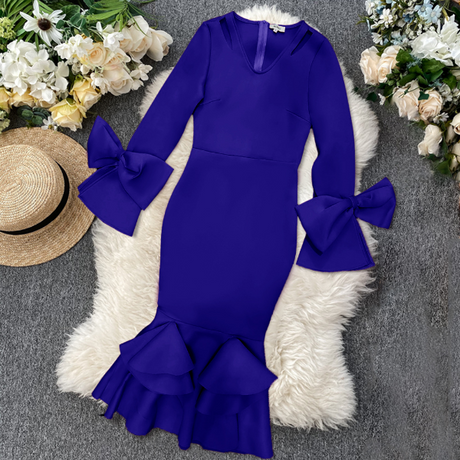 ONTINVA Long Flare Sleeves Cold Shoulder Bodycon Dress For Women