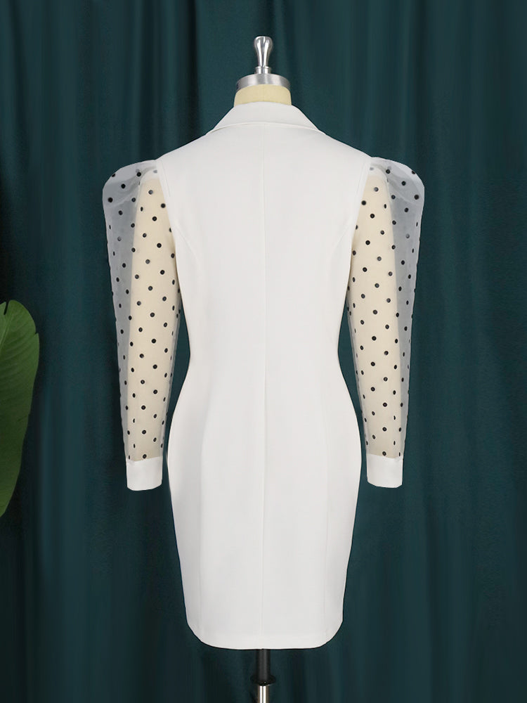 AOMEI Dots Tulle Sleeve Elegant Blazer Dress Mini