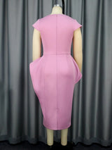 ONTINVA Elegant Peplum Ruffle Party Dress Midi