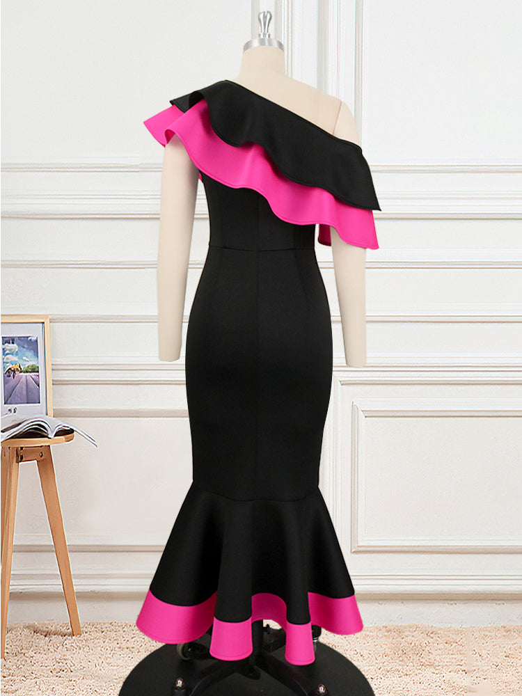 ONTINVA Party Dress Women Christmas 4XL Bodycon Mermaid Ruffles Off Shoulder Rose Black Midi Elegant African Birthday Event Gowns