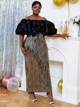 ONTINVA Evening Dress for Women Party Sequins Patchwork Strapless Maxi Robe Puff Sleeve Birthday Event Prom Sexy Cocktail Vestidos 2023
