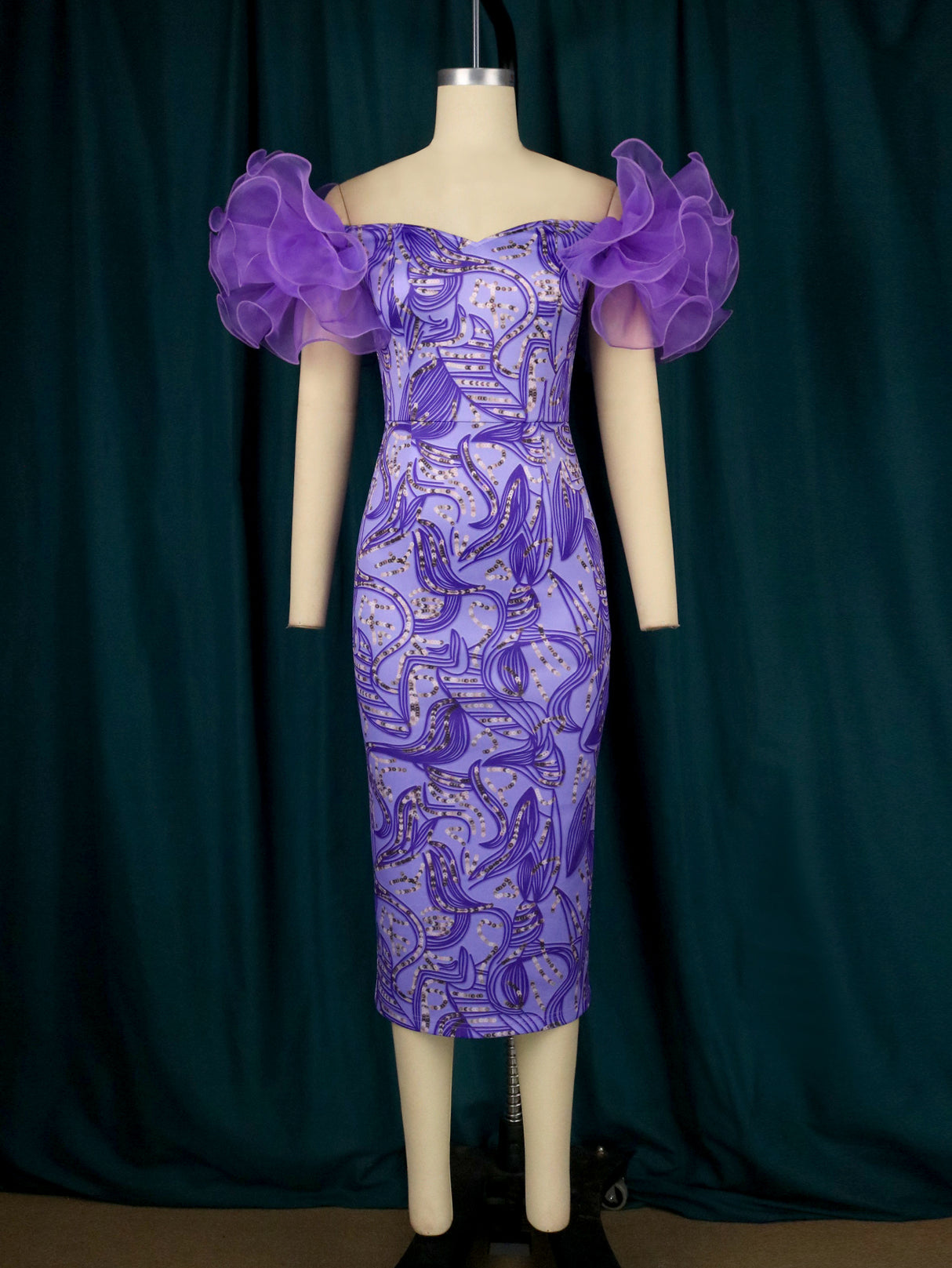 ONTINVA Purple Print Midi Dresses for Women Flower Short Sleeve Floral African Gowns Bodycon Evening Cocktail Event Party Outfits 4XL