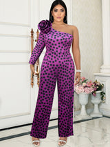 ONTINVA Polka Dot Printed Jumpsuit Plus Size One Shoulder