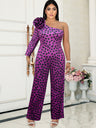 ONTINVA Polka Dot Printed Jumpsuit Plus Size One Shoulder
