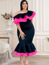 ONTINVA Party Dress Women Christmas 4XL Bodycon Mermaid Ruffles Off Shoulder Rose Black Midi Elegant African Birthday Event Gowns