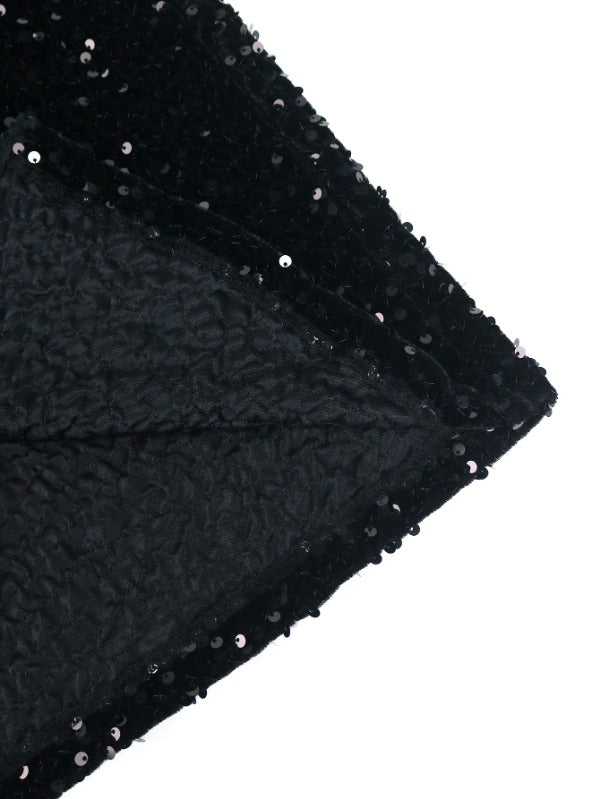 ONTINVA Mesh Ruffle Strapless Sequin Velvet Dress Midi