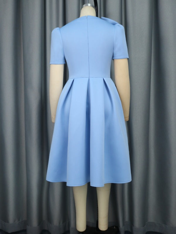 AOMEI Plus Size A Line Cute Bow Skater Dress Midi