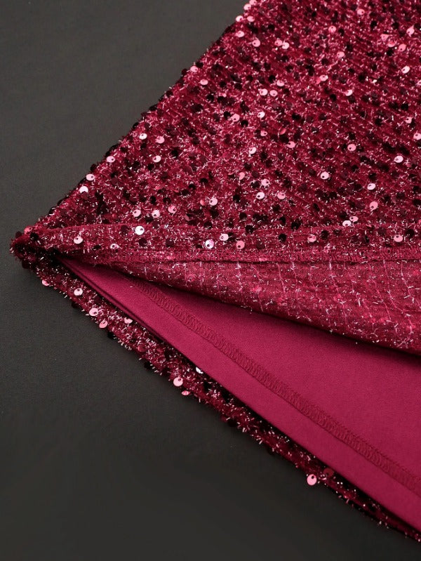 ONTINVA Long Sleeve Sequin Midi Dresses Vintage Burgundy