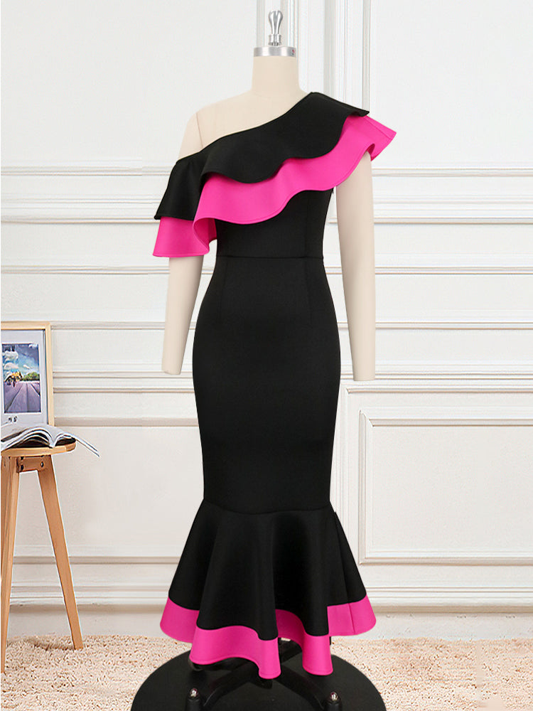 ONTINVA Party Dress Women Christmas 4XL Bodycon Mermaid Ruffles Off Shoulder Rose Black Midi Elegant African Birthday Event Gowns