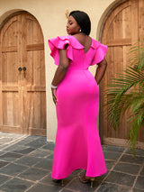 ONTINVA Women Party Long Dresses Maxi V Neck Peplum Ruffle Mermaid Short Sleeve Christmas Large Size  African Event Celebrate Gown