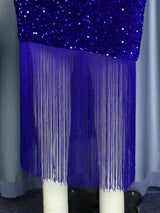 ONTINVA Women Dress Velvet Shiny Glitter Sequin Long Sleeve  Feather Tassel Autumn Package Hip Celebrate Occasion Birthday African Gown