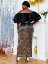 ONTINVA Evening Dress for Women Party Sequins Patchwork Strapless Maxi Robe Puff Sleeve Birthday Event Prom Sexy Cocktail Vestidos 2023