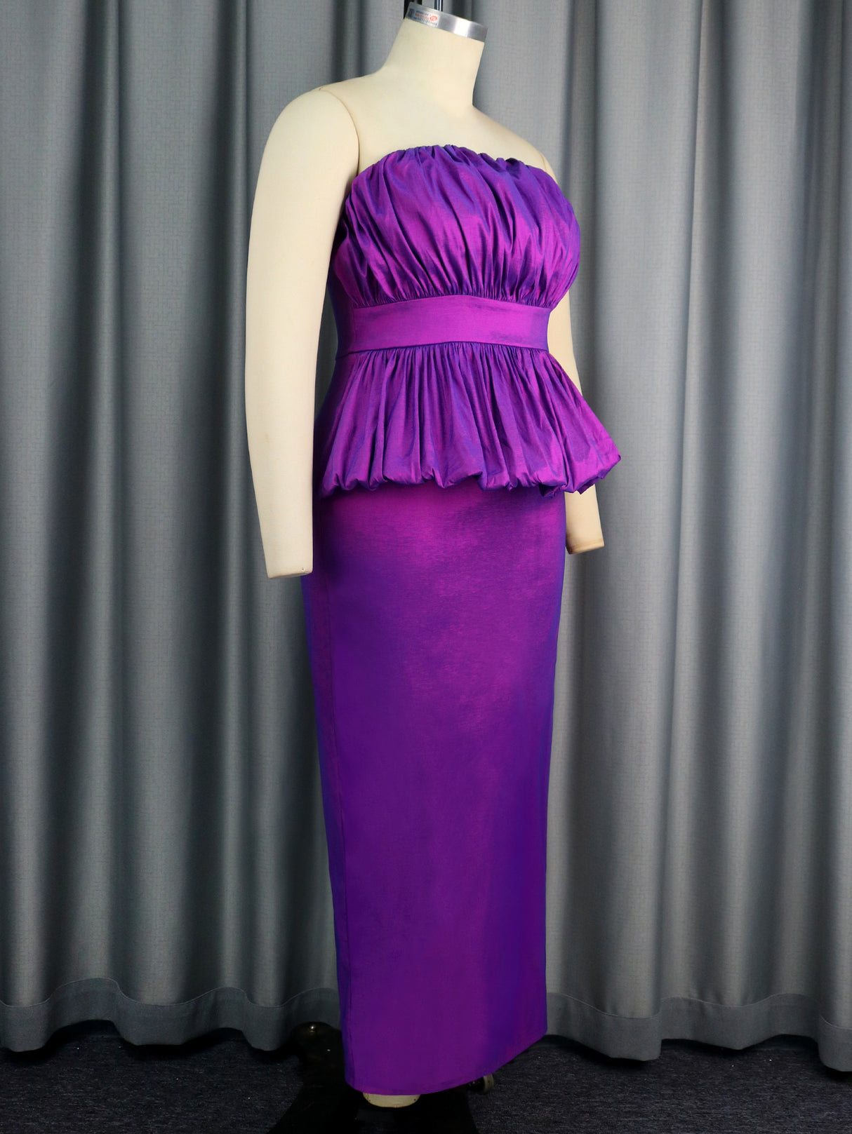 ONTINVA Shiny Women Tube Top Purple Long Evening Party Dress Sexy Strapless Folds Ruffle Bodycon Slit African Female Cocktail Prom Gowns