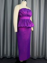 ONTINVA Shiny Women Tube Top Purple Long Evening Party Dress Sexy Strapless Folds Ruffle Bodycon Slit African Female Cocktail Prom Gowns