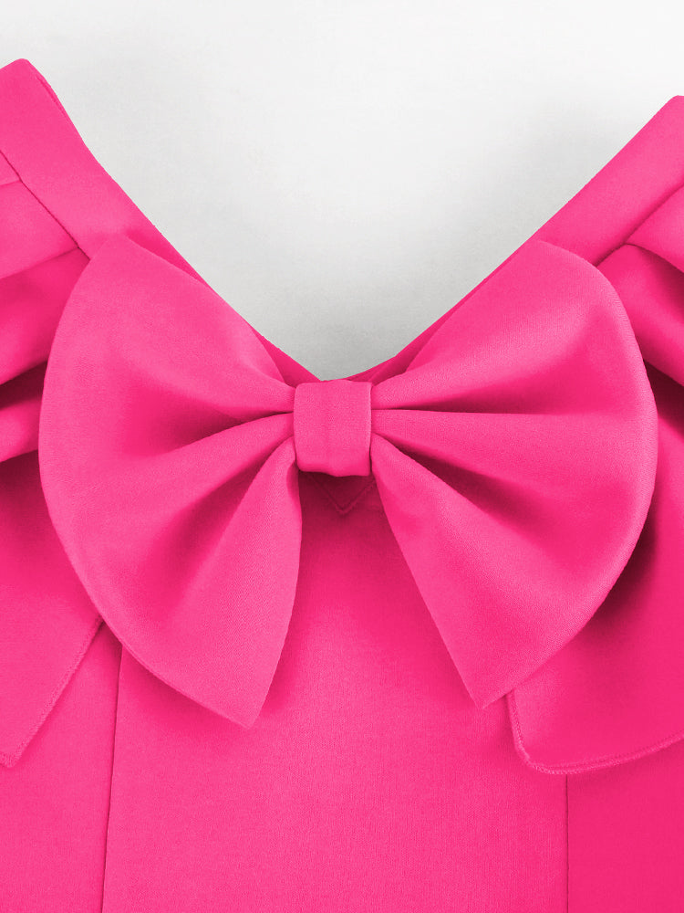 ONTINVA Sheath Dress Women Ruffle Bow V Neck Slim Elegant Summer Celebrate Midi Birthday Cocktail Event Prom Party Gowns African