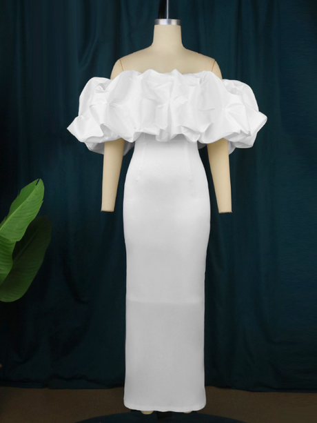 ONTINVA Plus Size Off Shoulder Ruffles Wedding Dress
