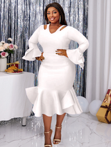 ONTINVA Long Flare Sleeves Cold Shoulder Bodycon Dress For Women